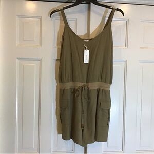 Heartloom NWT Women L Olive Linen Romper Adjustable Strap Casual Luxury Beach